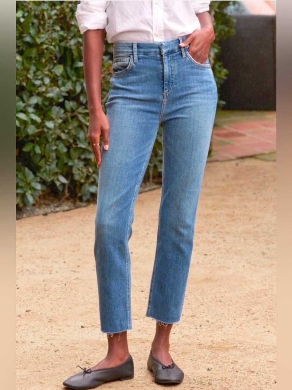 Frank & Eileen Derry High Rise Straight Leg Jeans Medium Wash Raw Hem 31
